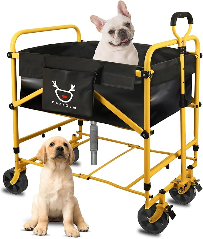 2-in-1 Dog Bathtub and Dog Stroller, Portable Dog Bath and Pet Stroller for Small and Medium Dogs (5-55 lbs) and Cats, Four-Wheel Bathing Cart with Brake