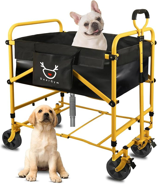 2-in-1 Dog Bathtub and Dog Stroller, Portable Dog Bath and Pet Stroller for Small and Medium Dogs (5-55 lbs) and Cats, Four-Wheel Bathing Cart with Brake