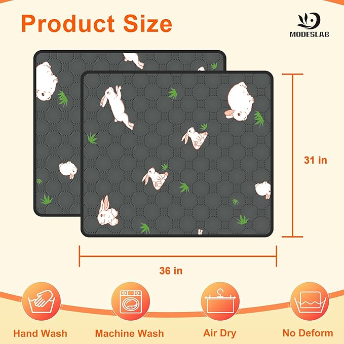2-Pack Guinea Pig Cage Liner, 31in x 36in Fast Absorption Washable Bedding Pee Pads for Dogs Puppy Rabbit Small Animal Cage Mat, Leakproof & Non-Slip