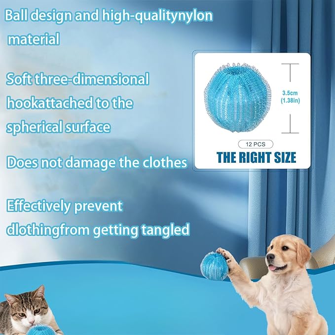 12 PCS Reusable Pet Hair Remover for Laundry - Effectively Removes Dog Cat Hair, Lint, Dander from Clothing and Bedding, Pet Hair Catcher - Safe for Washer & Dryer(Ocean Blue)