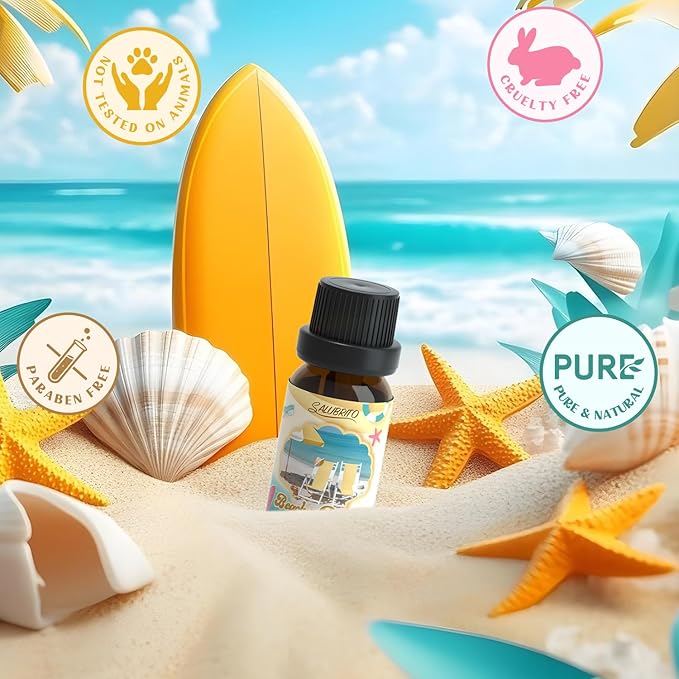 SALUBRITO Beach Fragrance Oils Set, Summer Essential Oils for Diffuser, Candle, Soap Making, Beachy Breeze, Sea Salt, Pink Island, Ocean Air, Island Time, Mint Mojito Scented Oil