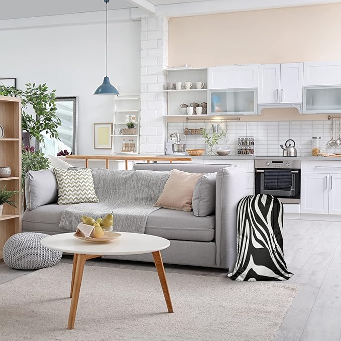 Swono Zebra Stripes Laundry Bag Dirty Clothes Organizer Zebra Print Animal Pattern Skin Extra Large Heavy Duty for Camp Home Dorm Room Essentials for Men Women, Oxford Cloth, Black White