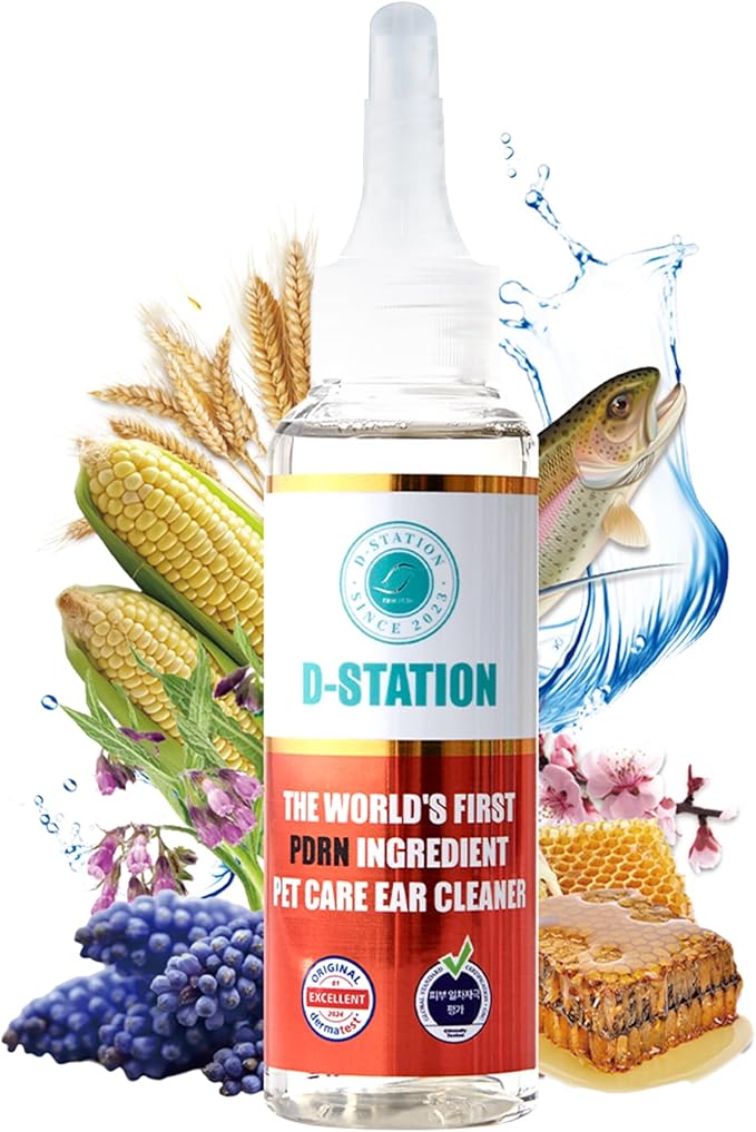 D-STATION PDRN Pet Care Ear Cleaner – Otic Formula for Dogs & Cats of All Ages, Soothes Itchy Ears, Calms Ear Irritation & Keeps Ears Clean, Supports Healthy Ear Skin (4oz)