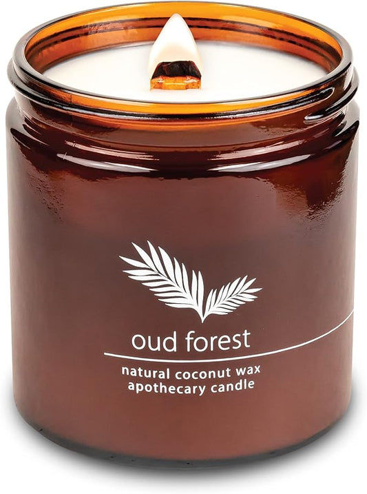 Hemlock Park Crackling Wood Wick Candle Handcrafted with Natural Coconut Wax (Large 16 oz, Oud Forest)