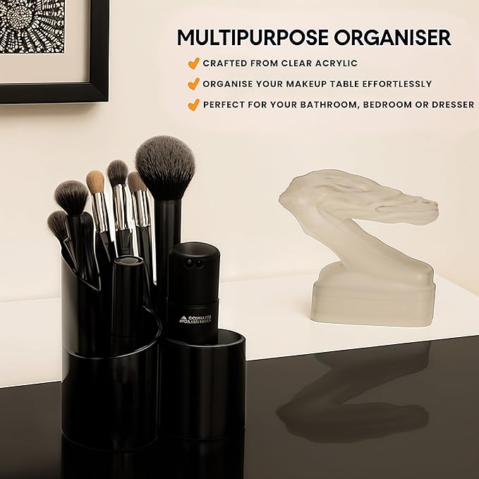 Black Makeup Brush Holder | New Elegant Design Acrylic Makeup Organizers | 3 Compartment Organizer Make Up Brush Holder Organizer & Cosmetic Storage for Lipstick, Eyeshadow Brush makeup pallette