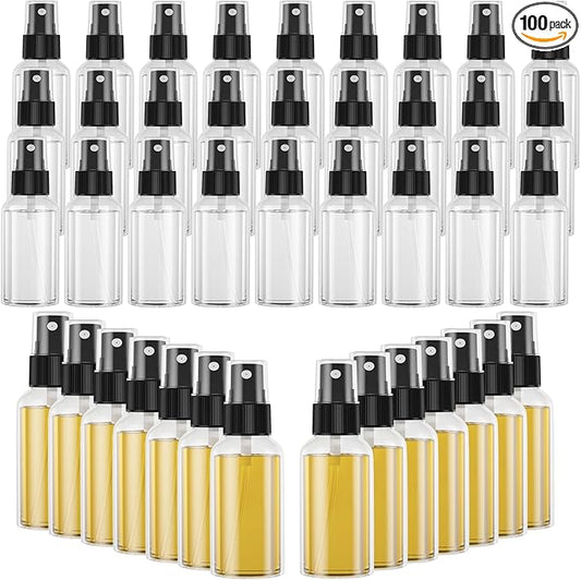 100PCS Small Travel Spray Bottle, 1oz/30ml Clear Fine Mist Plastic Empty Refillable Spray Bottle for Skin Care, Hair Care, Plant Care & Home Cleaning