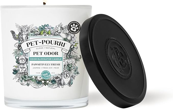 Pet-Pourri Pawsitively Fresh Pet Odor Deodorizer Candle, Burns Up to 45 Hours, Aromatherapy & Air Freshener with Essential Oils, Plant Based Ingredients & Wax, Vet Approved, Jasmine Pear Scent