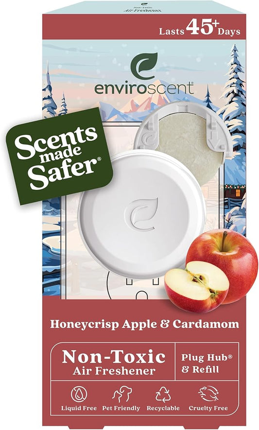 Enviroscent Non Toxic Air Freshener (Honeycrisp Apple & Cardamom) Plug-in Home Fragrance Last 45+ Days | Kit includes 1 Refillable Plug In Warmer & 1 Scent Refill