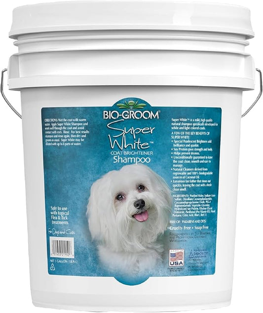 Bio-Groom Super Whitening Dog Shampoo – Whitening Pet Shampoo, Dog Bathing Supplies, Puppy Wash, Dog Grooming Supplies, Cruelty-Free, Made in USA, Coat Brightener Shampoo – 5 Gallons