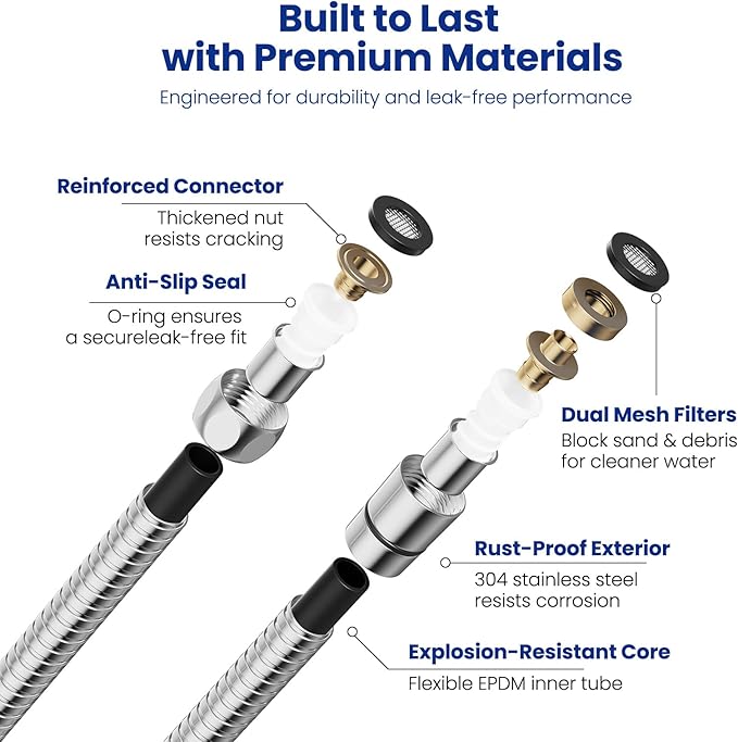 JOMOO Shower Hose, 99 Inch Extra Long Flexible Stainless Steel Handheld Shower Hose Extension with Brass Insert and Nut, EPDM Inner Tube, Anti-Kink Chrome Shower Head Hose Replacement