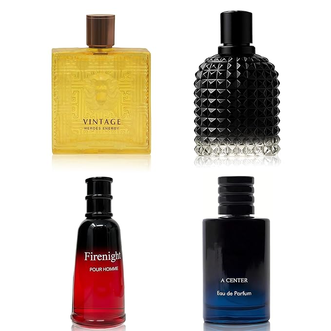 Men's Cologne Include 4 Variety Pack Perfume Gift Set- 3.4 Fl Oz Each Eau De Parfume Tobacco,Musk,Woody,Masculine Scent Long Lasting Fragrance(MilanoMR&Salva&VintageEn&FirenighFC)