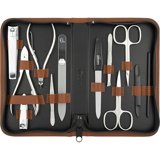Manicure Set Women and Men – 12-Piece Professional Grooming Kit with Premium Tools, Genuine Leather Case, and exclusive Glass Nail File for Hand & Foot Care, German Quality