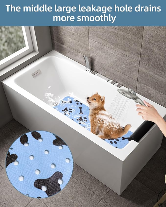 Dog Bath Mat for Tub Non-Slip Pet Bathtub Mat Fast Dry Dog Shower Attachment Mat Senior Friendly Dog Bath Supplies (Blue