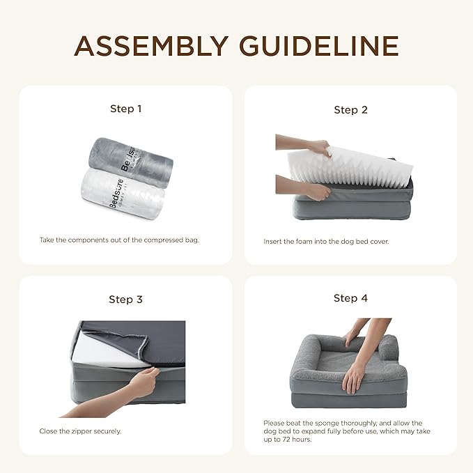 Bedsure Self Warming Orthopedic Dog Bed Medium Size Dogs - Washable Medium Dog Bed Waterproof, Comfort Pet Couch with Removable Cover, Pets Sofa with Nonskid Bottom, Grey, Non-Electric