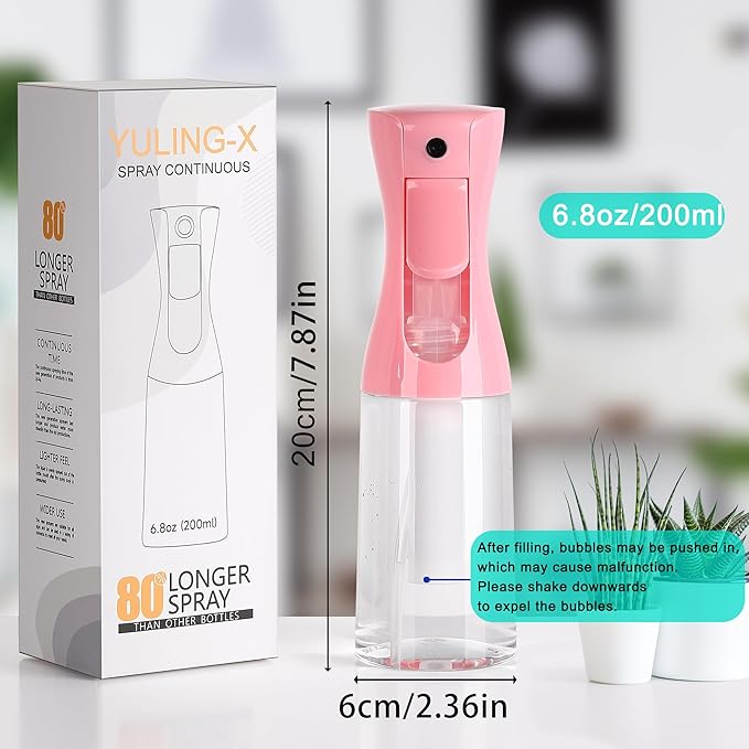 hair spray bottle, ultra-fine spray continuous spray bottle (200ml/6.8oz), used for hair design, vegetation, cleaning and skin care - empty, reusable (Pink)