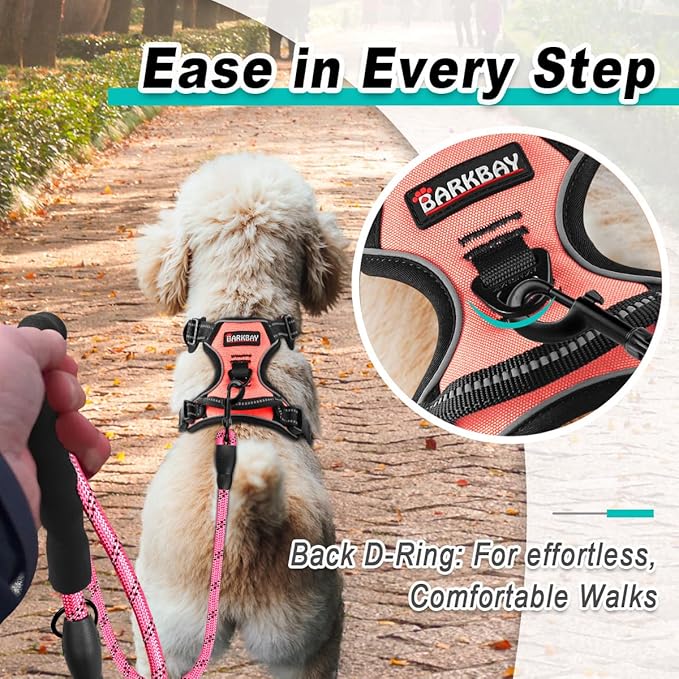 BARKBAY Dog Harness No Pull for Small Dogs - Adjustable, Reflective, Comfortable, No Choke, Heavy-Duty - Perfect for Outdoor Training, Walking, and Hiking - Strong & Durable - XS & Light Pink