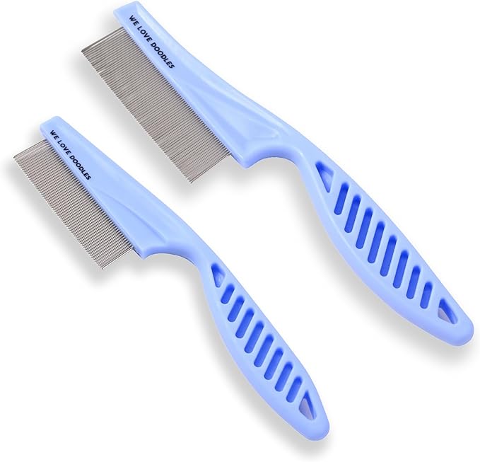 Dog Face Comb, Flea Comb for Dogs, Fine Tooth Tear Stain Remover, Removes Crust, Mucus, and Stains, Face Brush for Poodles & Other Breeds, Grooming Comb for Pets, Large + Small [We Love Doodles]