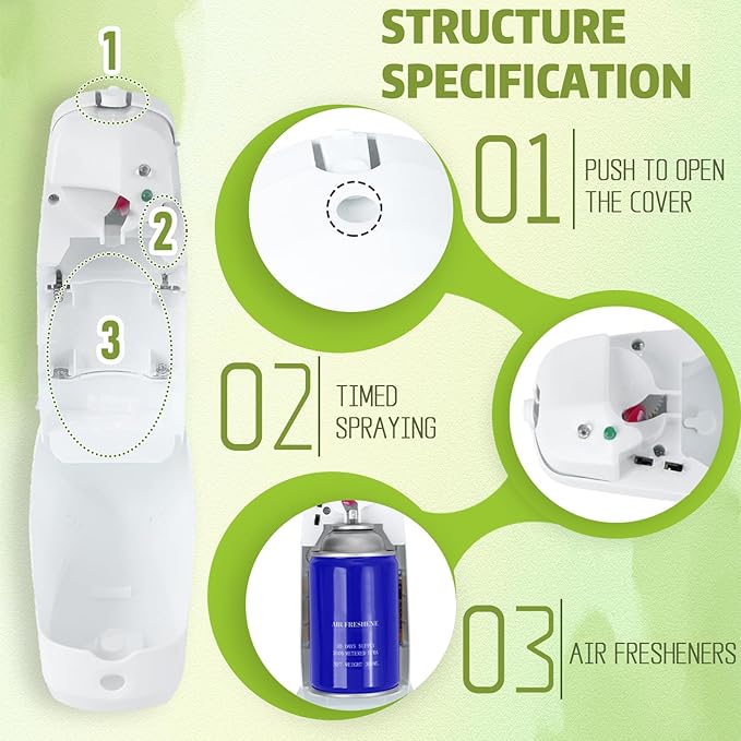 Automatic Air Freshener Spray Dispenser Home indoor Wall Mounted Automatic Spray Dispenser Air Freshener Spray, Commercial and Home Use, Bathroom, Hotel, Office and Public Area (White, 8 Pcs)