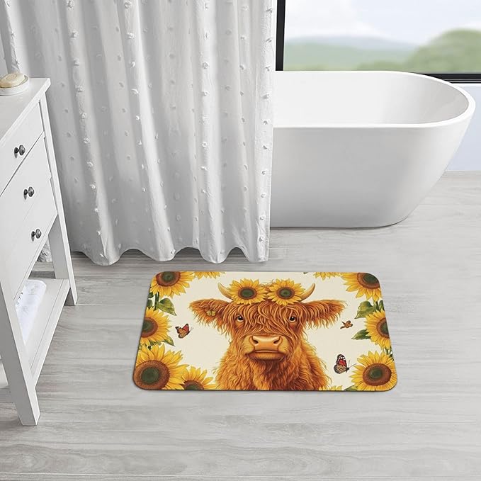 Highland Cow Bath mats Quick Dry Absorbent Bath Rugs Rubber Non Slip Bath Mat for Bathroom Floor Tub Shower Sink 16"×24"