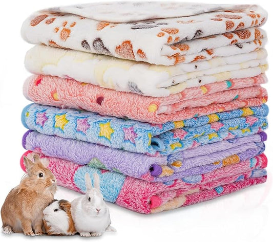 6 Pack Guinea Pig Cage Liner, Washable Guinea Pig Fleece Blankets Beding Accessories, Flannel Throw Warm Sleep Mat, Pet Pee Pads for Small Animal Hamster Rabbit Puppy Cat (Light Color, 24x16 Inch)