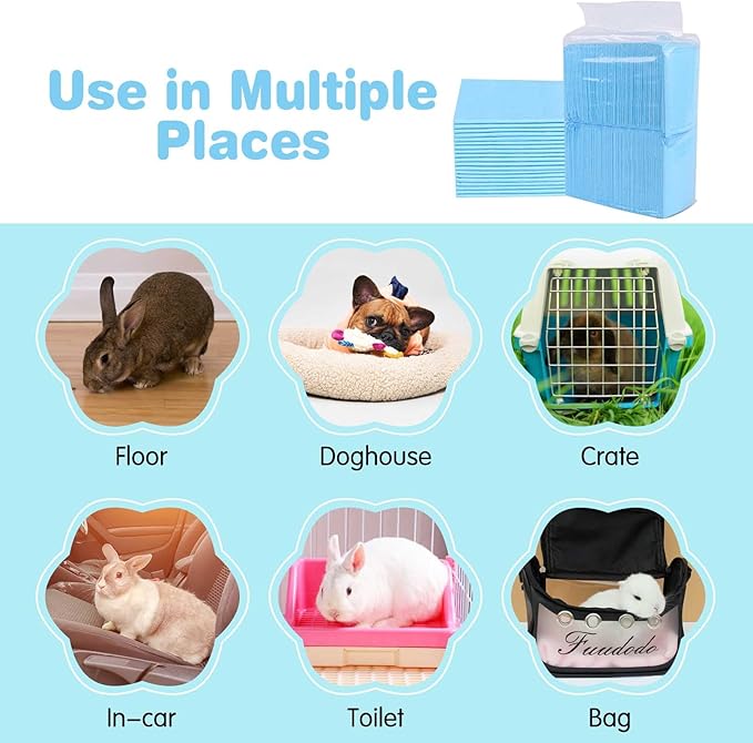 kathson 100PCS Guinea Pig Cage Liners Disposable 13" x 18" Rabbit Disposable Potty Training Pad Super Absorbent & Leak-Free Pet Supplies for Bunny Kitten Small Dog Guinea Pig