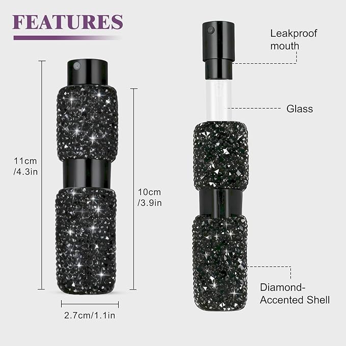 Portable 8ML Perfume Travel Refillable Bottle, Travel Size Perfume Refill Atomizer Bottle,Mini Spray Bottle Empty for Refill(Black 2PCS)