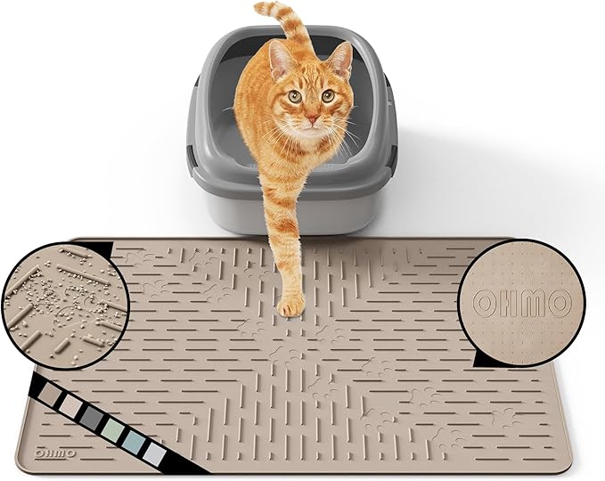 OHMO Cat Litter Mat Trapping Mat Premium Silicone Rubber 23.5x16 Beige, Waterproof and BPA Free Kitty Litter Box Mat, Easy to Clean and Keeps The Floor Tidy