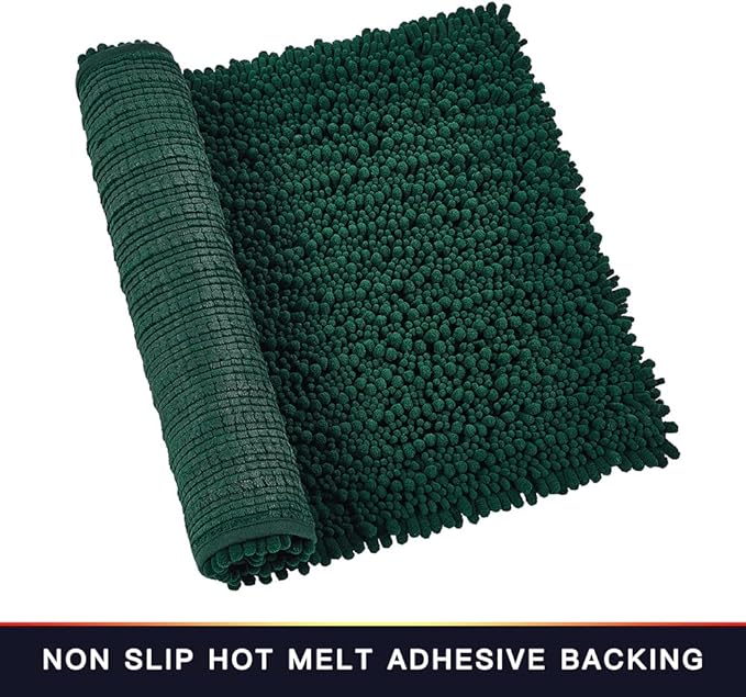 Walensee Bathroom Rug Non Slip Bath Mat (24x17 Inch Hunter Green) Water Absorbent Super Soft Shaggy Chenille Machine Washable Dry Extra Thick Perfect Absorbant Best Small Plush Carpet For Shower Floor