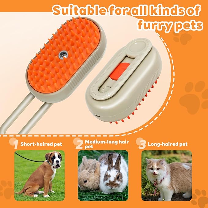 2025- New cat steam brush, 4-in-1 cat steam brush, for massaging and cleaning fallen pet hair, suitable for cats, dogs, rabbits and other pets (khaki + white) -2 pieces (white)