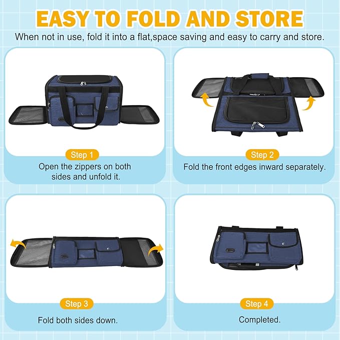 HUANLANG Soft-Sided Cat Carrier Airline Approved,Dog Carriers for Small Dogs Medium Cats,Pet Travel Carrier Up to 20 Lbs,Collapsible Cat Bag