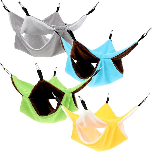 4 Pcs Rat Hammock for Cage Small Animal Hanging Hammock Ferret Hammocks for Rat Accessories Double Layer Ferret Bed for Guinea Pig Squirrel Chinchilla Playing and Sleeping Green Blue Gray Yellow