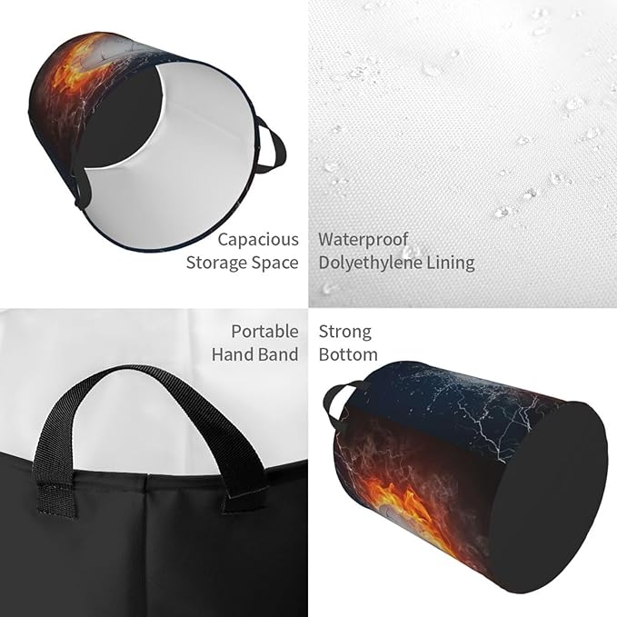 Volleyball Laundry Hamper Bag With Waterproof Liner - Sport Themed Round Laundry Basket Foldable Clothes Storage Organizer For Bathroom Bedroom Nursery Dorm, S-16.5"X 13.8"