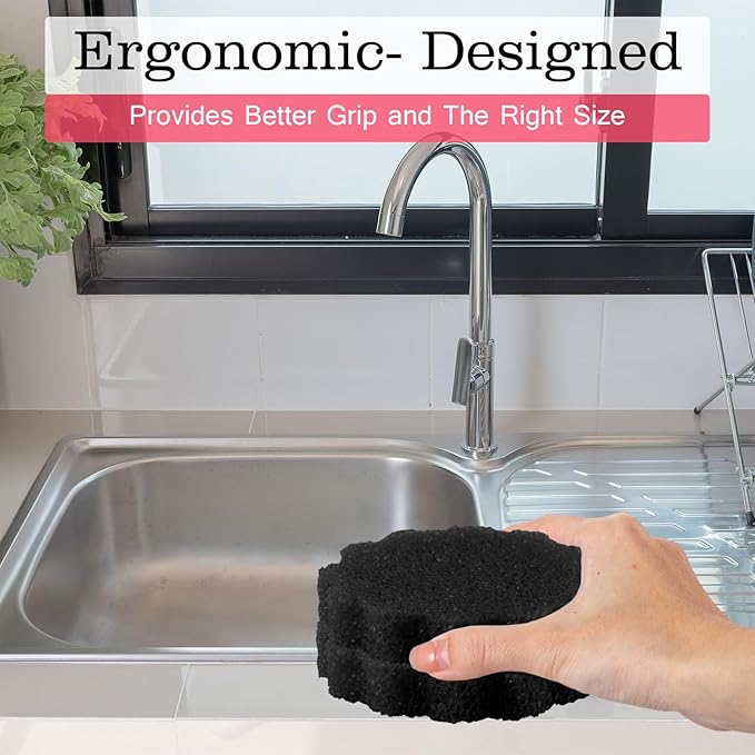 3 Pcs Dual Sided Scrub Sponge Multi Functional Cute Temperature Sensitive Non Scratch Dish Sponge for Washing Dishes Kitchen Bathroom (Flower,Black)