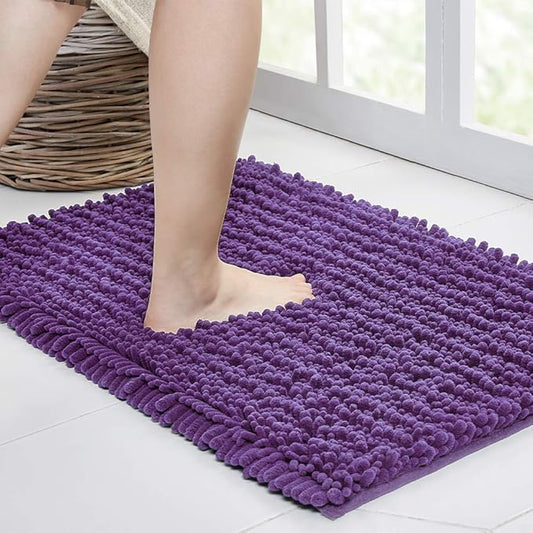 Walensee Bathroom Rug Non Slip Bath Mat (24x17 Inch Lavender) Water Absorbent Super Soft Shaggy Chenille Machine Washable Dry Extra Thick Perfect Absorbant Best Small Plush Carpet for Shower Floor