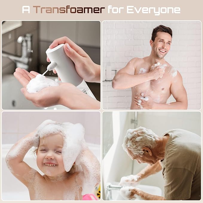 Airversa Electric Foaming Shampoo Dispenser with Hair Scalp Massager Brush 1100mAh IPX8 Shampoo Foamer for Woman Men Baby Kid Dog Cat ES1-White Kit