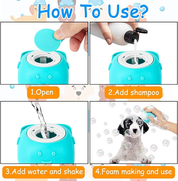 Ponpon 3PCS Dog Bath Brush with 4Pcs Toothbrush, Scrubber and Shampoo Brush with Adjustable Ring Handle, Shower Brush for Long and Short Hair