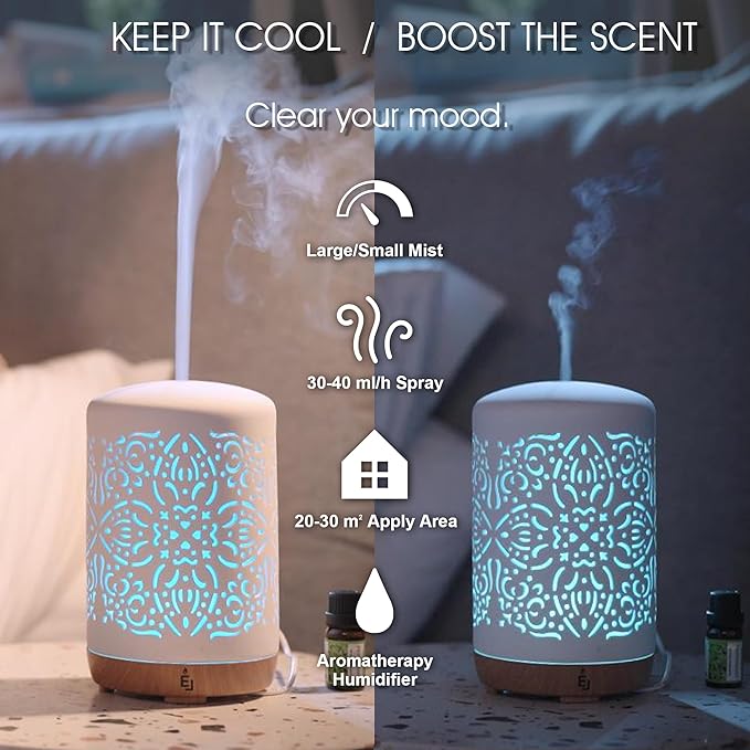 Earnest Living Smart WiFi Essential Oil Diffuser White Ceramic Diffuser 250 ml with Alexa App Phone Control LED and Auto Off Office Humidifier Aromatherapy Diffusers for Essential Oils