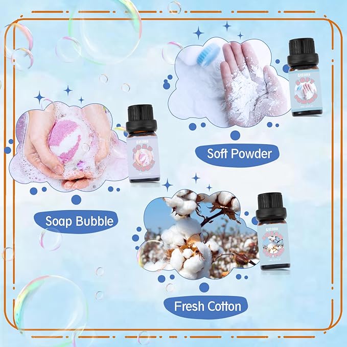 Clean Fragrance Oils Set, AVEOIRA Essential Oils Set for Diffuser, Candle, Soap Making Scented Oils, Fresh Linen, Cool Mint, Soap Bubble, Laundry Day, Soft Powder, Fresh Cotton, 6x10ml