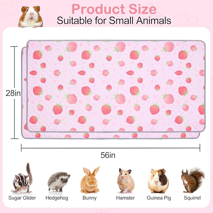 2 Pack Guinea Pig Bedding, Washable Guinea Pig Cage Liner Reusable Guinea Pig Mat Waterproof Guinea Pig Bedding for Cage, Super Absorbant Guinea Pig Pee Pads for Small Animals Hamster Rabbit Squirrel