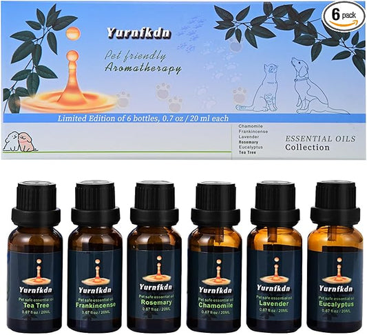 Pet-Friendly Essential Oil Set: Home Fragrance and Stress Relief. Safe for Dogs and Cats, Suitable for Aromatherapy Diffuser Bottles, Incense Sticks, and Candles, with six Interchangeable scents.