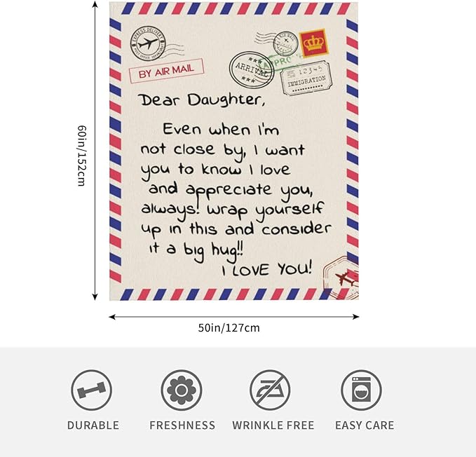 Daughter Gift, Dear Daughter Blanket for Birthday, Daughter Gifts Ideas from Mom Dad,Throw Blankets Anniversary Super Soft Flannel Throw Blankets for Christmas Valentines Day for Bed Couch(50’’x60’’)