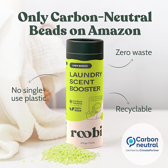 Roobi Sustainable Laundry Scent Booster Beads. Linen Breeze Fragrance Laundry Beads. 500 gr Bulk Booster Pack. Carbon Neutral, 100% Vegan.