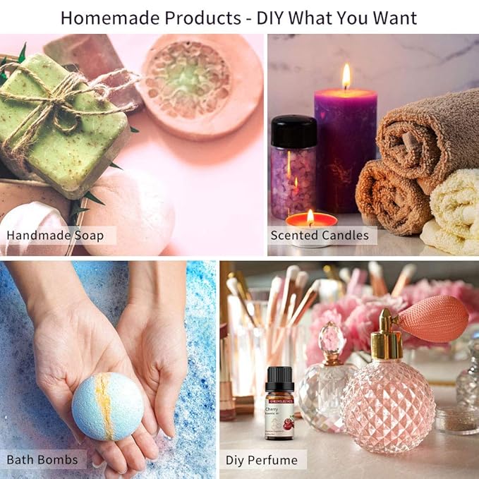 GREENSLEEVES Strawberry Cherry Essential Oil Set, 2 x 10ml Pure Plant-Based Fragrance Oil for Aromatherapy, Essential Oils for Diffuser, Massage, Bath Bomb, Scented Candle Soap Making