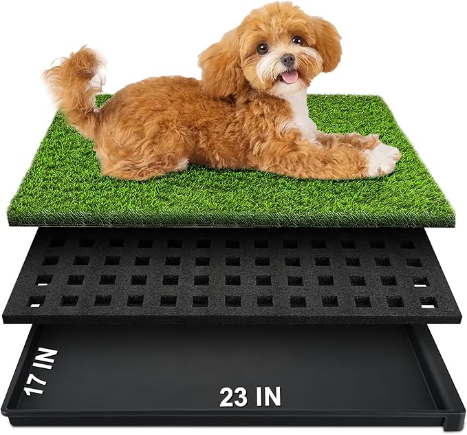 Dog Grass Pad with Tray, 23''X17'' Small Artificial Turf Grass Potty, Reusable Puppy Pee Pads for Dogs, Portable Dog Litter Box for Indoor/Outdoor Potty Training Toilet