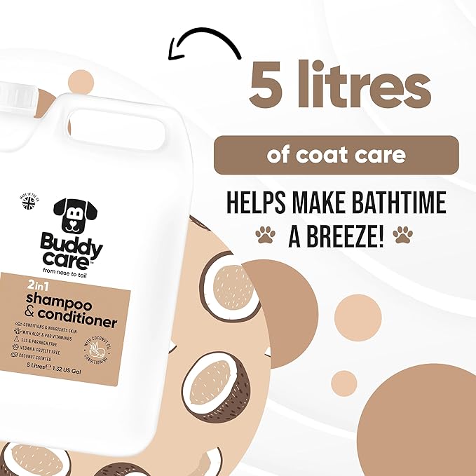 2in1 Dog Shampoo & Conditioner by Buddycare | Coconut Scented | with Aloe Vera and Pro Vitamin B5 (169.07oz)