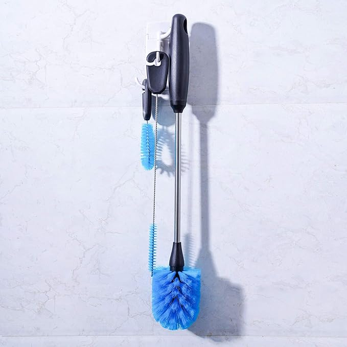 3-in-1 Stainless Steel Bottle Brush and Straw Cleaning Set, Long Handle Scrub Brush with Replaceable Head for Water Bottles, Glasswares, Mugs, Flasks, Tumblers, Vases, Round Head