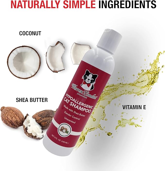 Warren London Hypoallergenic Cat Shampoo + Conditioner – Unscented 8 oz | Shea Butter Moisturizes Dry Skin & Reduces Dandruff | Soap-Free 2-in-1 for Dander & Allergy Control | Made in USA