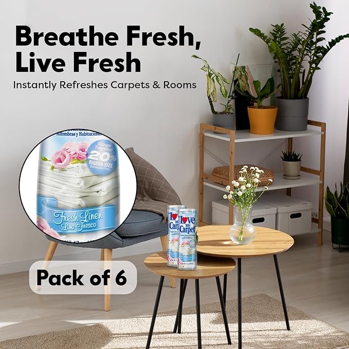 6 Love My Carpet | Carpet Deodorizer & Freshener Powder | 17 oz Pet Odor Eliminator for Strong Odor & Pet Urine | FRESH LINEN | Safe for Homes with Pets