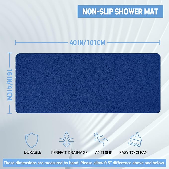Non-Slip Bathtub Mat, Anti Slip Shower Mat, Fast Drying Bathtub Mats, Foot Scrubber Mat, Anti Slip Mat for Tub, Floor, Bathroom, Kitchen, Home, Hotel (Navy Blue 40"×16")