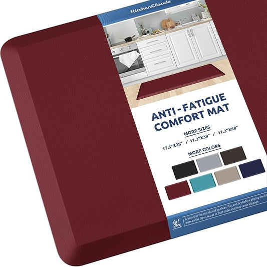 KitchenClouds Kitchen Mat Cushioned Anti Fatigue Kitchen Rug 17.3"x39" Waterproof Non Slip Kitchen Rugs and Mats Standing Desk Mat Comfort Floor Mats for Kitchen House Sink Office (Red)